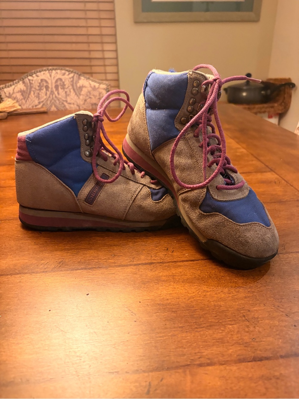 Women’s Hiking Boots in Blue and Brown with Purple Laces
